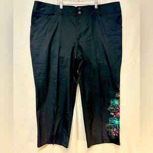 Venezia Black Pants with Floral Embroidery